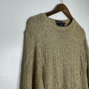 Ralph Lauren Sweater Womens Medium Gold Metallic Rayon Knit Pullover Crewneck